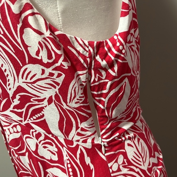 Hobbs London Nadia Jersey Dress Sleeveless Collared Red White Tropical P… - Picture 12 of 16